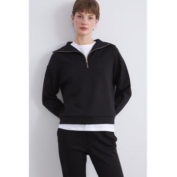 Bluza de trening cu croiala lejera si fermoar scurt - Auriu/Negru