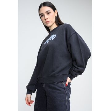 Bluza de trening cu croiala lejera si imprimeu logo - Negru stins