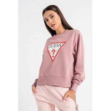 Bluza de trening cu decolteu la baza gatului si logo - Roz prafuit