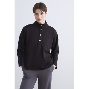 Bluza de trening cu fenta cu capse - Negru