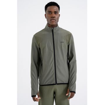 Bluza de trening cu fermoar si guler mediu - Kaki inchis