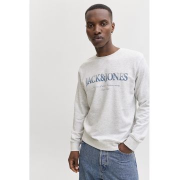 Bluza de trening cu imprimeu logo - mansete si terminatii elastice - Gri deschis melange