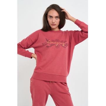 Bluza de trening cu imprimeu si maneci cazute - Rosu/Negru
