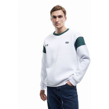 Bluza de trening cu imprimeu text - Alb/Verde aquamarin