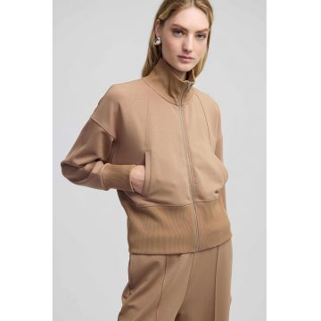 Bluza de trening cu maneci cazute si fermoar - Maro deschis