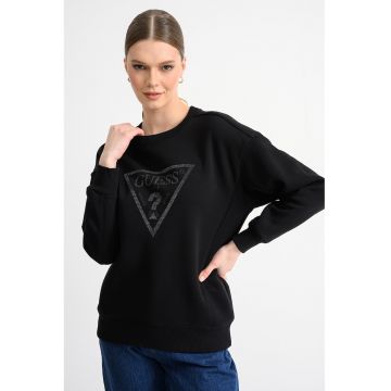 Bluza de trening cu maneci cazute si logo din strasuri - Negru