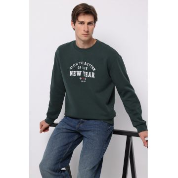 Bluza de trening cu text frontal - Verde inchis -