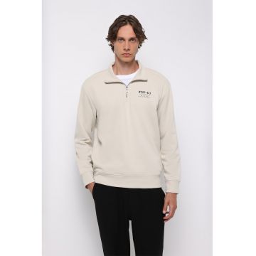 Bluza de trening din amestec de bumbac cu fenta cu fermoar - Bej deschis