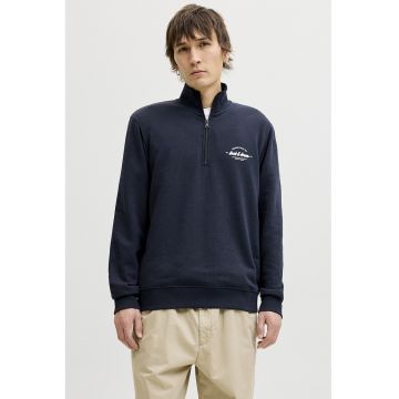 Bluza de trening din amestec de bumbac organic cu fenta scurta cu fermoar - Bleumarin