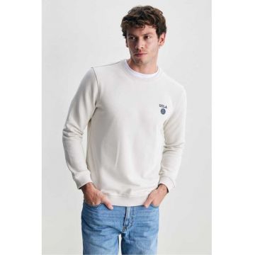 Bluza din amestec de bumbac - decoletu la baza gatului - logo discret - VALLEY - Alb