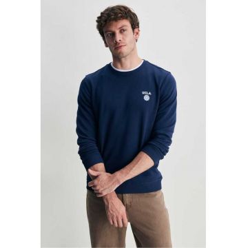 Bluza din amestec de bumbac - decoletu la baza gatului - logo discret - VALLEY - Bleumarin