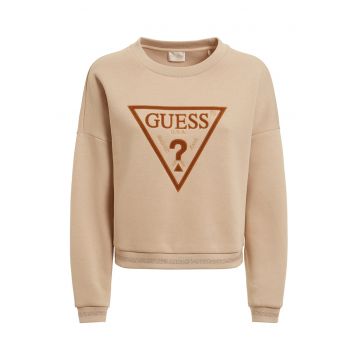 Bluza sport cu decolteu la baza gatului si logo supradimensionat - Piersica