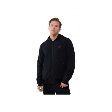 Hanorac barbatesc  M1537 - negru - bumbac - cu gluga si buzunare cu fermoar