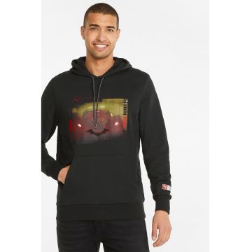 Hanorac cu buzunar kangaroo si imprimeu grafic - Negru/Rosu inchis/Verde masliniu