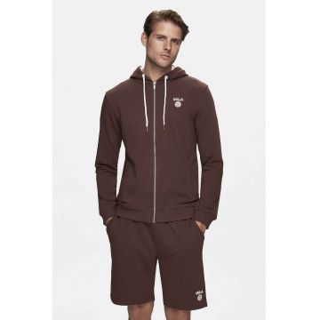 Hanorac cu fermoar din amestec de bumbac - cu gluga si ajustare cu snur - HILGARD - Maro