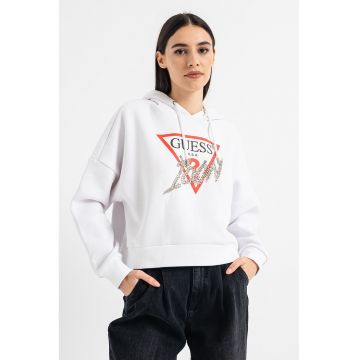 Hanorac cu logo din strasuri - Alb optic