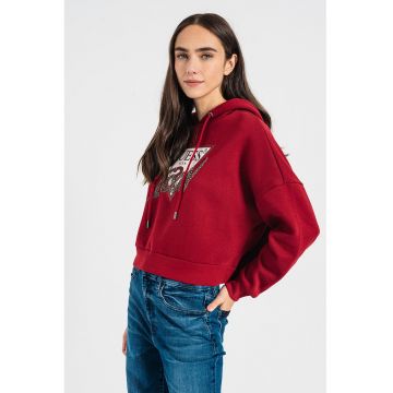 Hanorac cu logo din strasuri - Rosu inchis