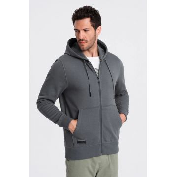Hanorac de bumbac cu fermoar - Gri inchis