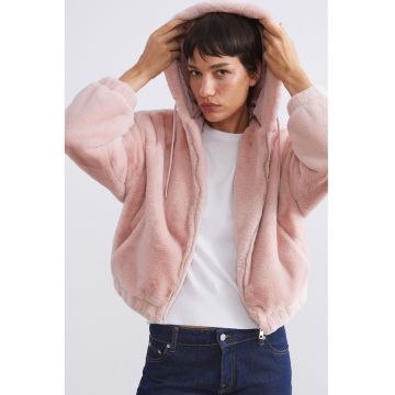 Hanorac din plus cu fermoar - Roz pal