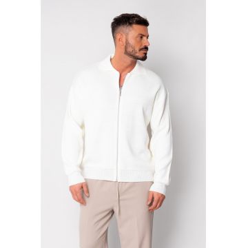 Jacheta tricotata din mix de lana cu fermoar 19627 - Alb