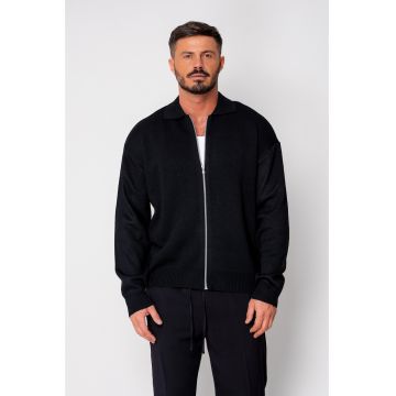 Jacheta tricotata din mix de lana cu fermoar 19631 - Negru