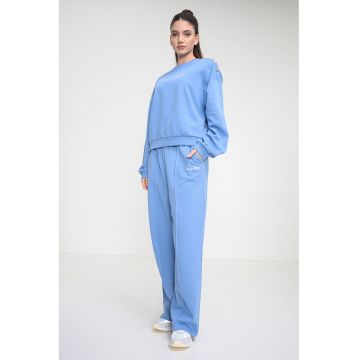 Bluza de trening cu croiala lejera si detalii nasturi pe un umar - Albastru deschis