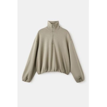 Bluza de trening cu fermoar scurt - Grej