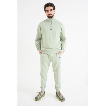 Bluza de trening cu fermoar scurt si maneci cazute - Verde pal
