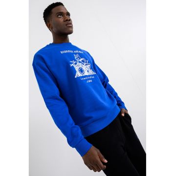 Bluza de trening cu imprimeu logo si maneci cazute - Alb/Albastru royal