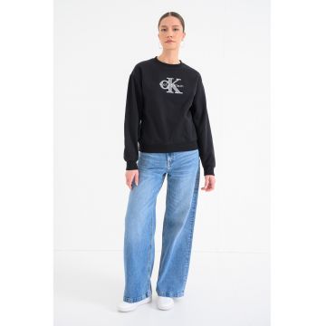 Bluza de trening cu imprimeu logo si maneci cazute - Negru