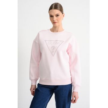 Bluza de trening cu maneci cazute si logo din strasuri - Roz pastel/Argintiu