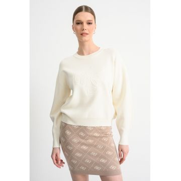 Bluza de trening cu maneci cazute si logo in relief - Crem