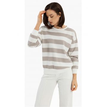Bluza de trening dama cu dungi - Comfort Fit -  B-Magne - alb-bej - Alb/Bej