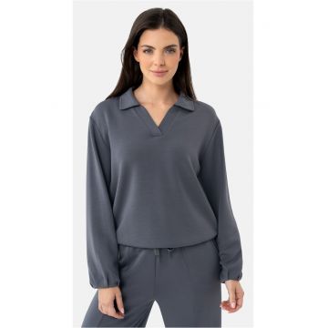 Bluza de trening dama cu guler - decolteu in V - uni - Regular Fit -  B-Nalia - grafit - Gri grafit