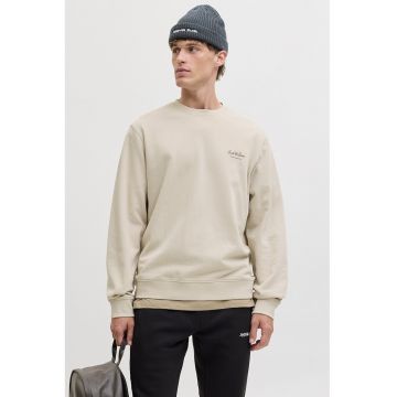 Bluza de trening din amestec de bumbac cu decolteu la baza gatului - Bej deschis