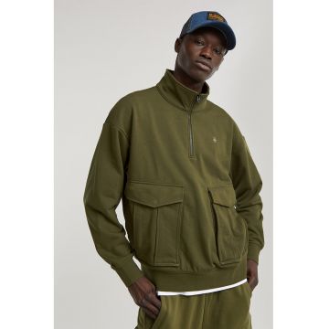 Bluza de trening din amestec de bumbac organic cu buzunare cu clapa - Verde masliniu