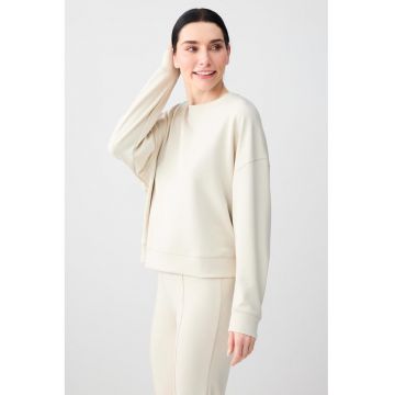 Bluza de trening din amestec de modal cu decolteu la baza gatului si maneci cazute - Bej deschis