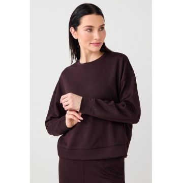 Bluza de trening din amestec de modal cu decolteu la baza gatului si maneci cazute - Maro inchis