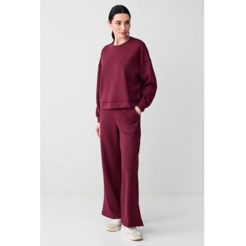 Bluza de trening din amestec de modal cu decolteu la baza gatului si maneci cazute - Rosu inchis