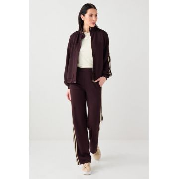 Bluza de trening din amestec de modal cu fermoar - Maro inchis/Alb murdar