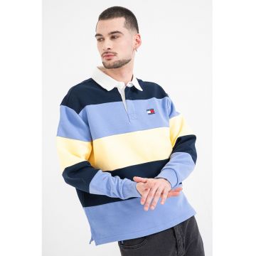 Bluza de trening polo cu dungi - Galben pai/Albastru
