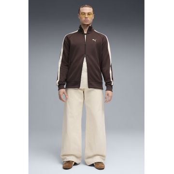 Bluza de trening regular-fit cu fermoar bidirectional T7 Always On - Maro inchis/Alb fildes