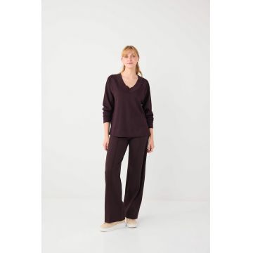 Bluza lejera de trening cu decolteu in V - Maro inchis