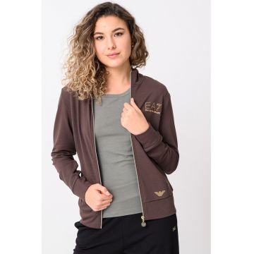 Bluza sport cu fermoar si buzunare laterale - Maro inchis