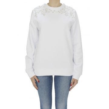 Bluza sport din amestec de bumbac organic cu aplicatii decorative - Alb