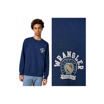 Hanorac Barbati -  Crewneck Sweatshirt - Regular Fit - Decolteu Rotund - Fara Buzunare - Maneci Lungi - Bumbac - Fara Inchidere - 4XL INTL - Albastru