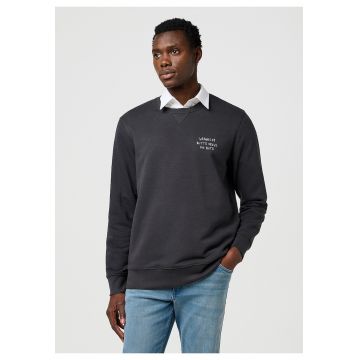 Hanorac Barbati -  Embroidery Crew - Regular Fit - Design Clasic - Cu Logo - Maneci Lungi - Guler Inalt - Bumbac - Negru