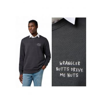 Hanorac Barbati -  Embroidery Crew - Regular Fit - Design Clasic - Cu Logo - Maneci Lungi - Guler Inalt - Bumbac - Negru