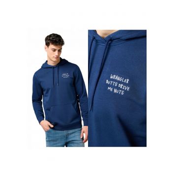 Hanorac Barbati -  Embroidery Hoodie - Regular Fit - Design Clasic - Cu Logo - Maneci Lungi - Cu Gluga - Bumbac - Albastru - Albastru