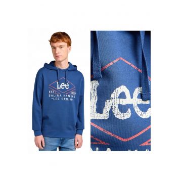 Hanorac Barbati -  Lee Hoodie - Regular Fit - Cu Gluga - 1 Buzunar - Maneci Lungi - Bumbac - Fara Inchidere - XL INTL - Albastru